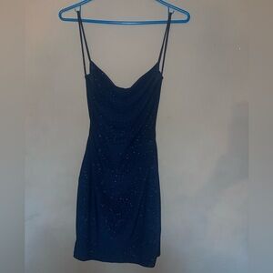 Elegant Navy Blue Spaghetti Strap Dress